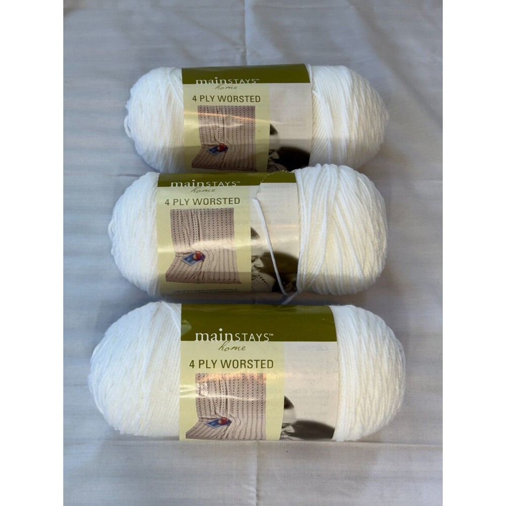 Mainstays Home 4 Ply Worsted True White Yarn Lot 3 Skeins